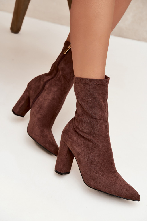 Women's Block Heel Ankle Boots with Stitching Brown Rosivelle