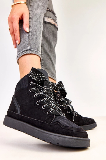 Czarne sneakersy wysokie z grubymi sznurówkami Klevis
