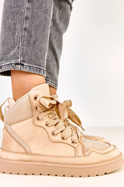 Beżowe sneakersy wysokie z grubymi...