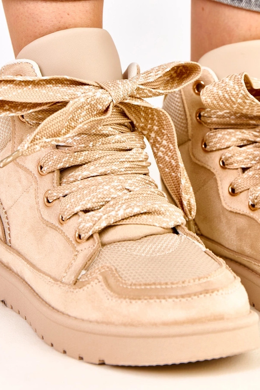 Beżowe sneakersy wysokie z grubymi...