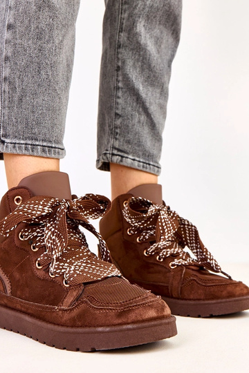 Brązowe sneakersy wysokie z grubymi sznurówkami Klevis