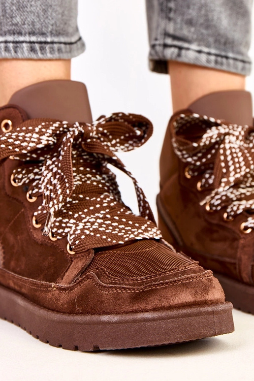 Brązowe sneakersy wysokie z grubymi...