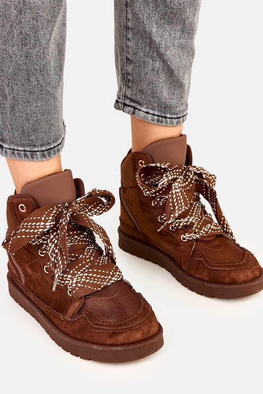 Brązowe sneakersy wysokie z grubymi...