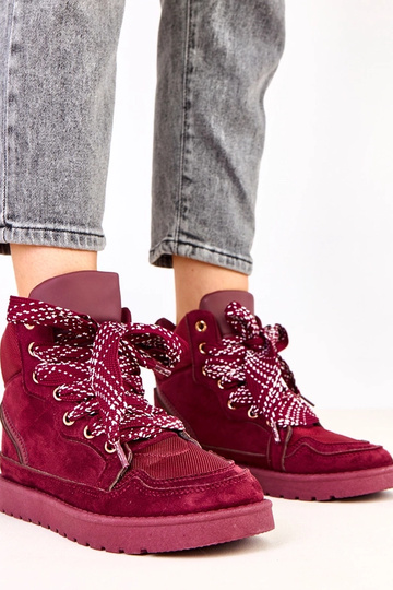 Bordowe sneakersy wysokie z grubymi sznurówkami Klevis