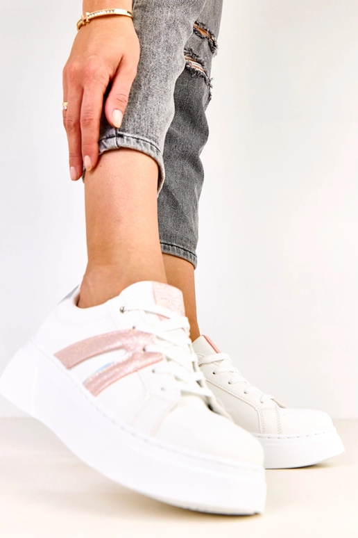 Białe sneakersy na platformie z...