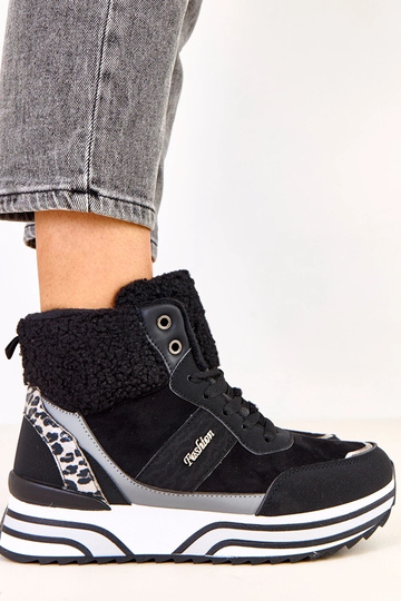 Czarne sneakersy wysokie ocieplane z kożuszkiem Mirasen