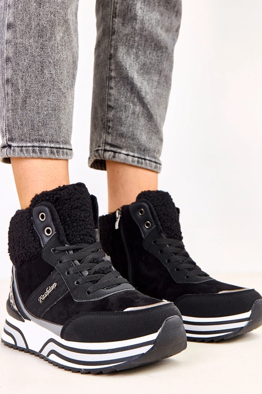 Czarne sneakersy wysokie ocieplane z...
