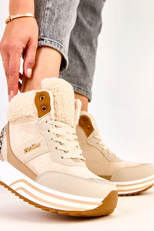 Beżowe sneakersy wysokie ocieplane z...