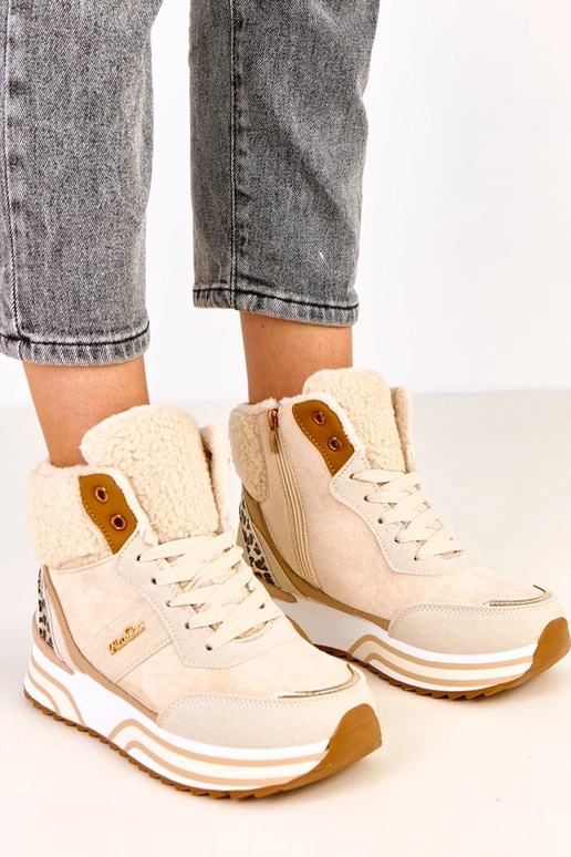 Beżowe sneakersy wysokie ocieplane z...