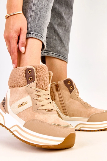 Ciemnobeżowe sneakersy wysokie ocieplane z kożuszkiem Mirasen 2