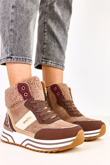 Brązowe sneakersy wysokie ocieplane z kożuszkiem Mirasen 2