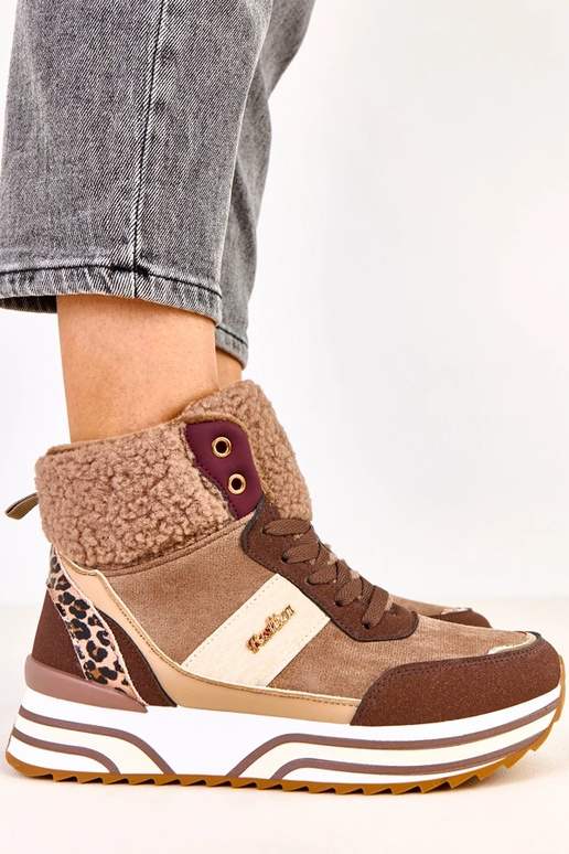Brązowe sneakersy wysokie ocieplane z...