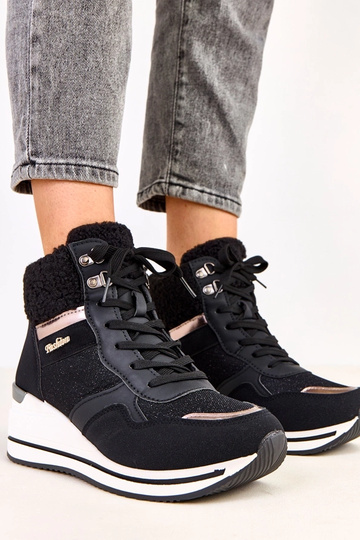 Czarne sneakersy wysokie ocieplane na koturnie Rolinda 2