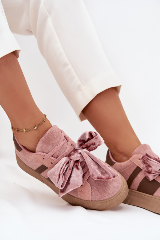 Sneakersy DamskiewithWelurową Kokardą Różowe Ashlyn Sneakersy DamskiewithWelurową Kokardą Różowe Ashlyn