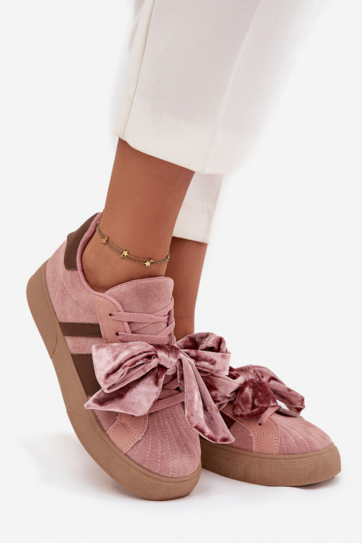 Sneakersy DamskiewithWelurową Kokardą Różowe Ashlyn Sneakersy DamskiewithWelurową Kokardą Różowe Ashlyn