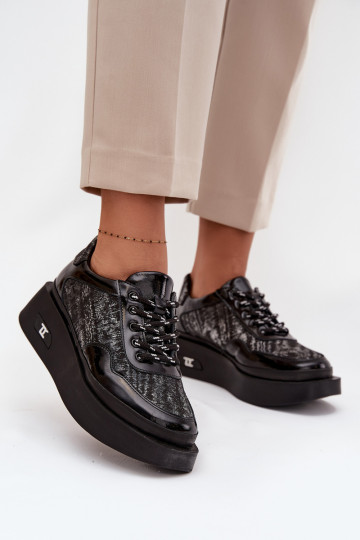 Leather Lace-Up Women's Shoes On Platform Artiker 57C2043 Black-Silver 2