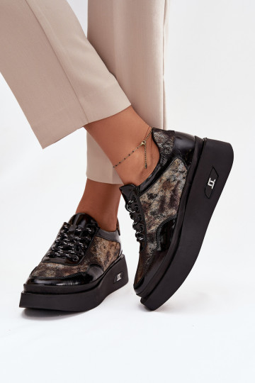 Leather Lace-up Women's Shoes on Platform Artiker 57C2042 Black-Gold