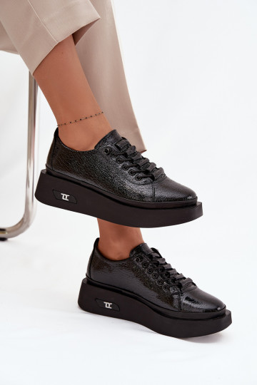 Leather Patent Ladies Platform Shoes Artiker 57C2041 Black