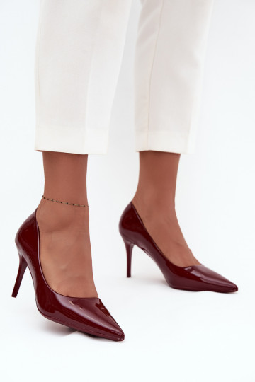 Patent eco leather women's high heels with pointed toes Bordeaux Jadira