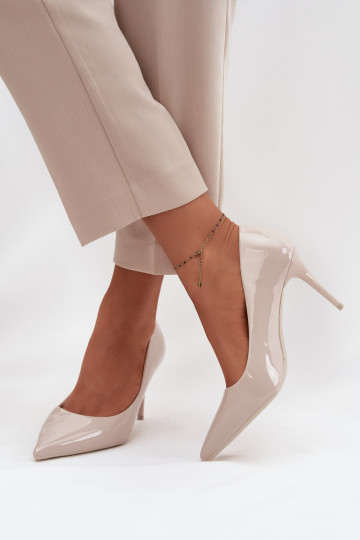 Patent Eco Leather Women's High Heels With Pointed Toes Light Beige Jadira