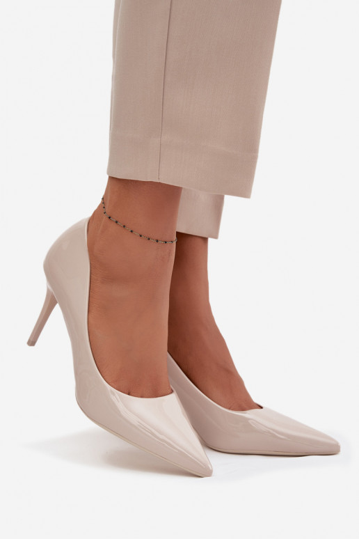 Patent Eco Leather Women's High Heels With Pointed Toes Light Beige Jadira