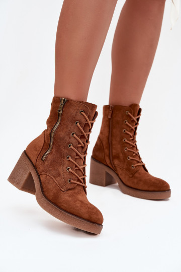 Insulated Women's Ankle Boots with Laces and Zippers Camel Paressa