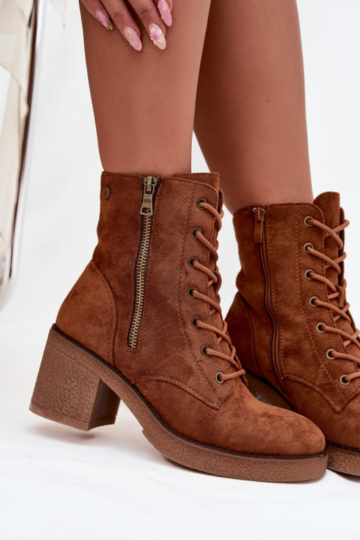 Insulated Women's Ankle Boots with Laces and Zippers Camel Paressa