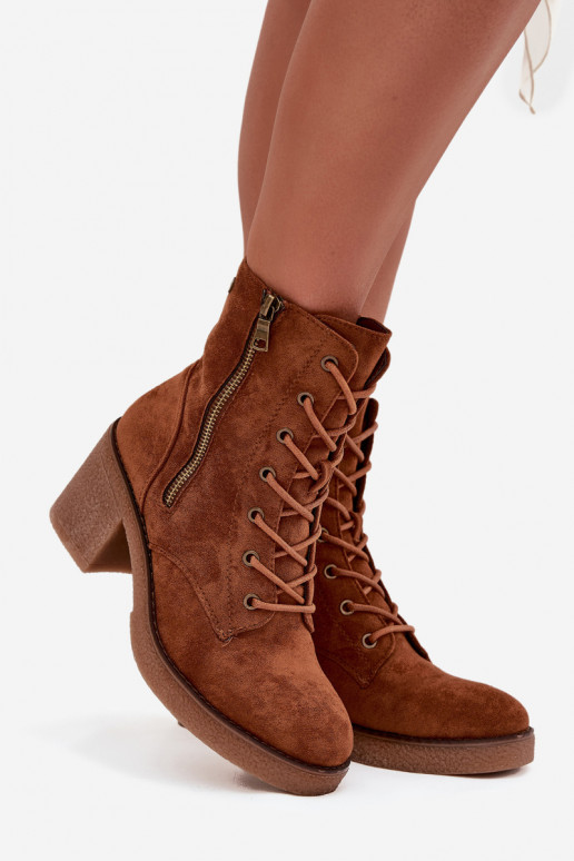 Insulated Women's Ankle Boots with Laces and Zippers Camel Paressa