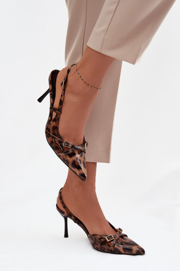 Peep toe with open heel and straps leopard print brown Ravira