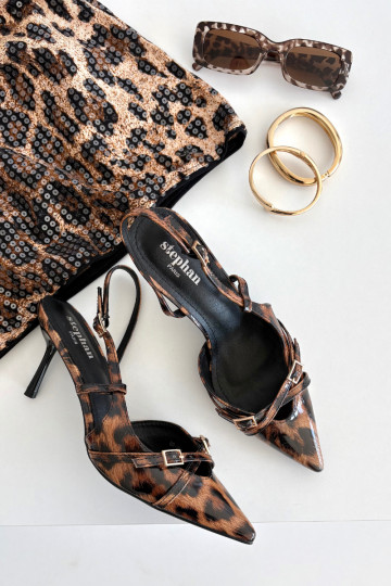 Peep toe with open heel and straps leopard print brown Ravira 2
