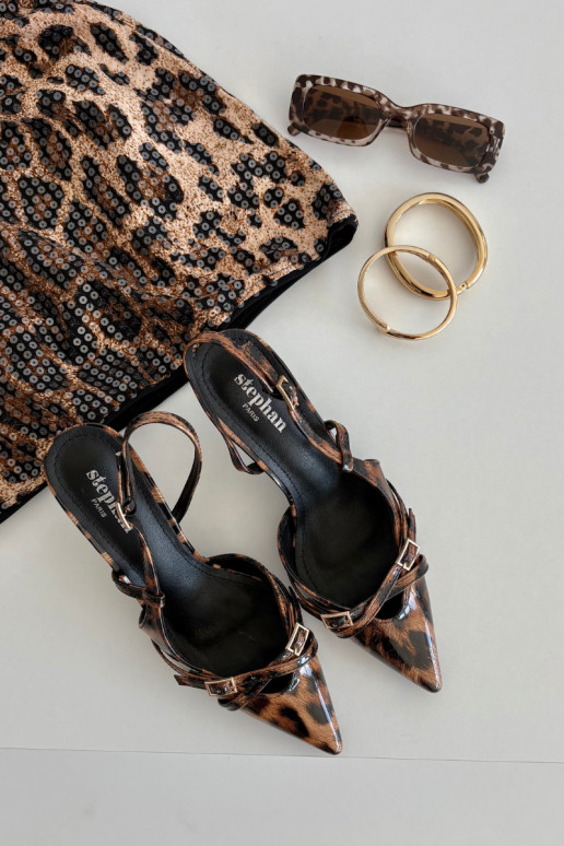 Peep toe with open heel and straps leopard print brown Ravira