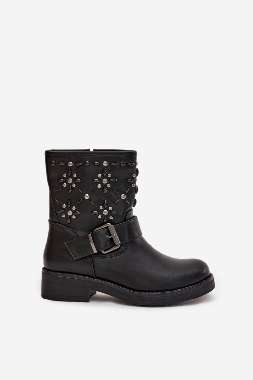 Embellished Women's Ankle Boots with Buckle Black Mivana