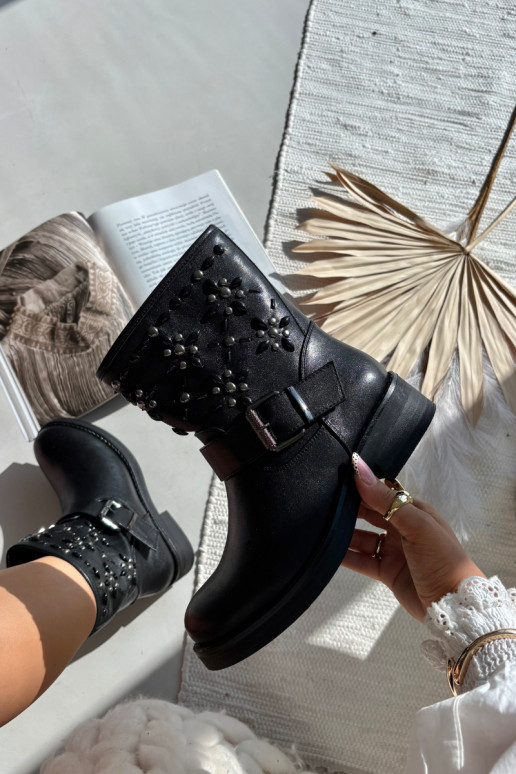 Embellished Women's Ankle Boots with Buckle Black Mivana