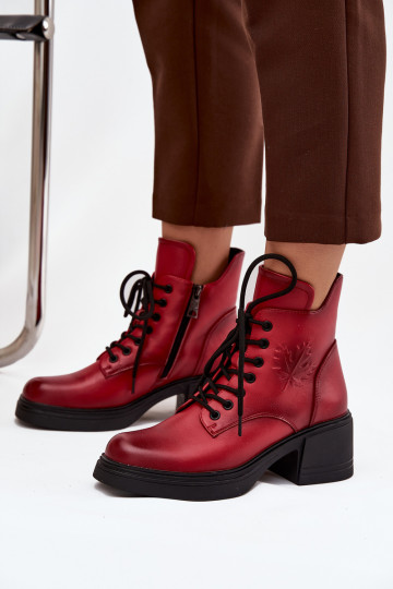 Botki Damskie Skórzane Na Klocku Ocieplane Vinceza 39950 Czerwone