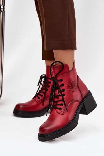 Women's Leather Ankle Boots with Block Heel Insulated Vinceza 39950 Red 2