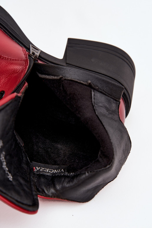 Women's Leather Ankle Boots with Block Heel Insulated Vinceza 39950 Red