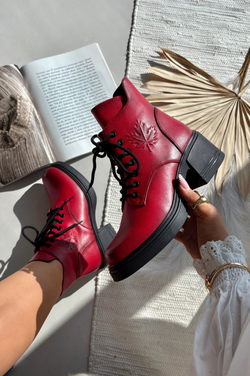 Women's Leather Ankle Boots with Block Heel Insulated Vinceza 39950 Red