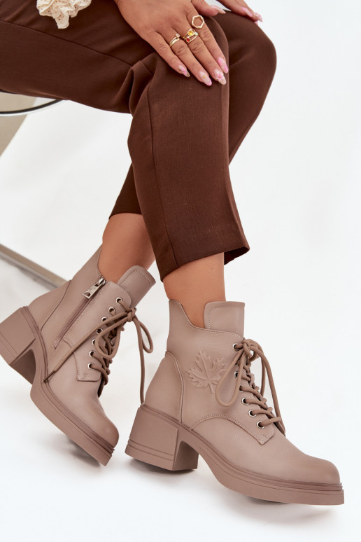 Women's Leather Ankle Boots On Block Heels Heated Vinceza 39950 Beige