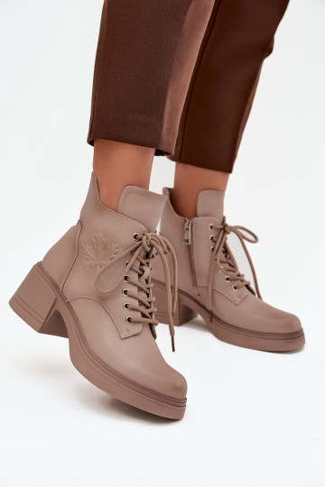 Women's Leather Ankle Boots On Block Heels Heated Vinceza 39950 Beige 2