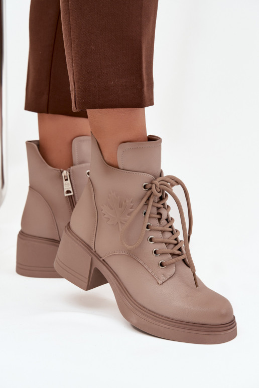 Women's Leather Ankle Boots On Block Heels Heated Vinceza 39950 Beige