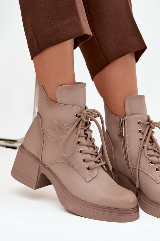 Women's Leather Ankle Boots On Block Heels Heated Vinceza 39950 Beige