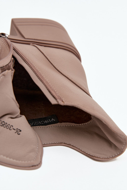 Botki Damskie Skórzane Na Klocku Ocieplane Vinceza 39950 Beżowe