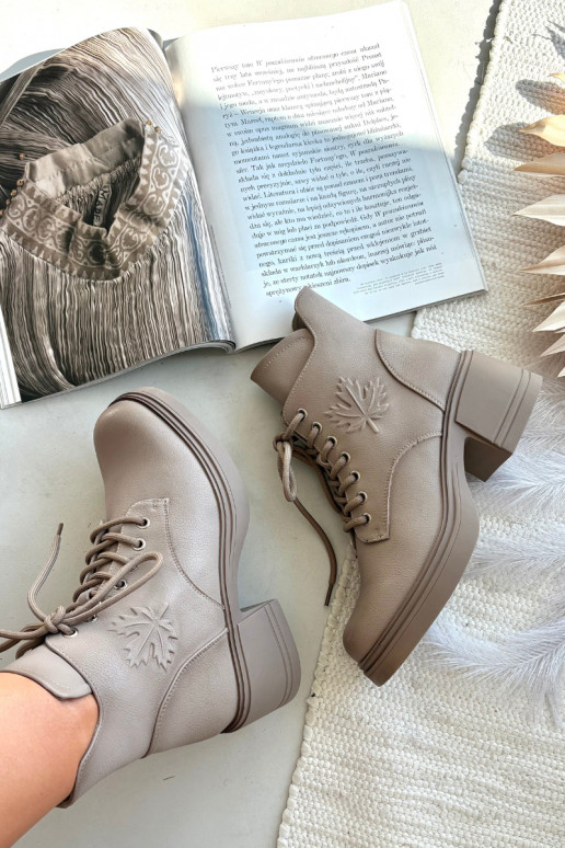 Women's Leather Ankle Boots On Block Heels Heated Vinceza 39950 Beige