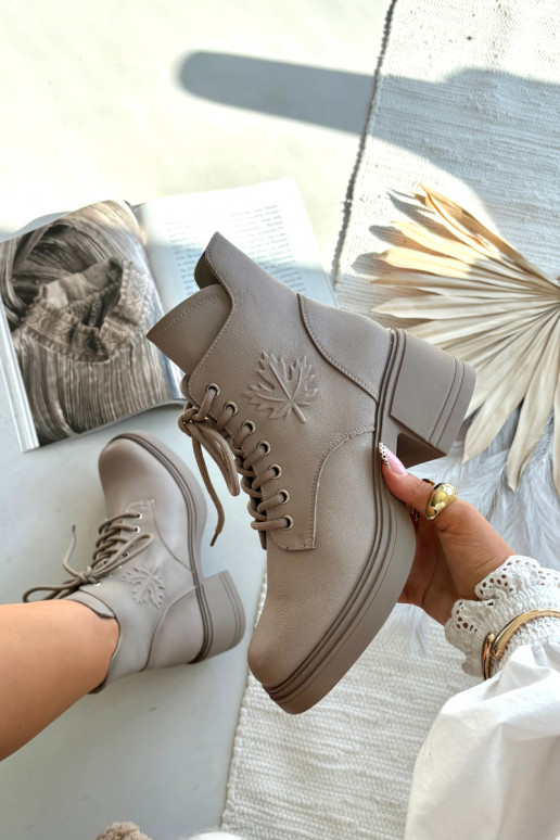 Women's Leather Ankle Boots On Block Heels Heated Vinceza 39950 Beige