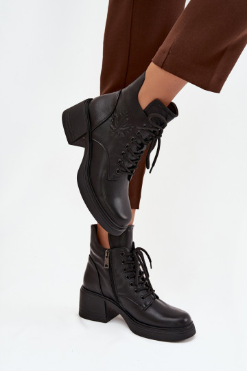 Women's Leather Ankle Boots on Block Heel Lined Vinceza 39950 Black