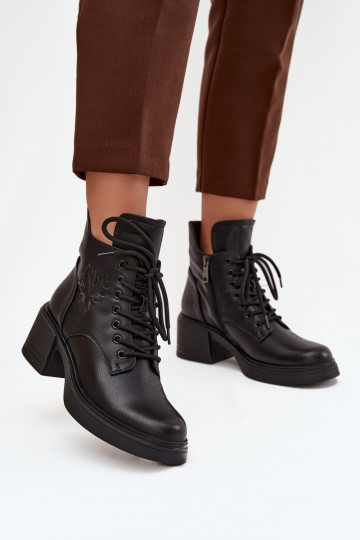 Women's Leather Ankle Boots on Block Heel Lined Vinceza 39950 Black 2