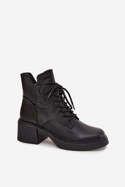 Women's Leather Ankle Boots on Block Heel Lined Vinceza 39950 Black