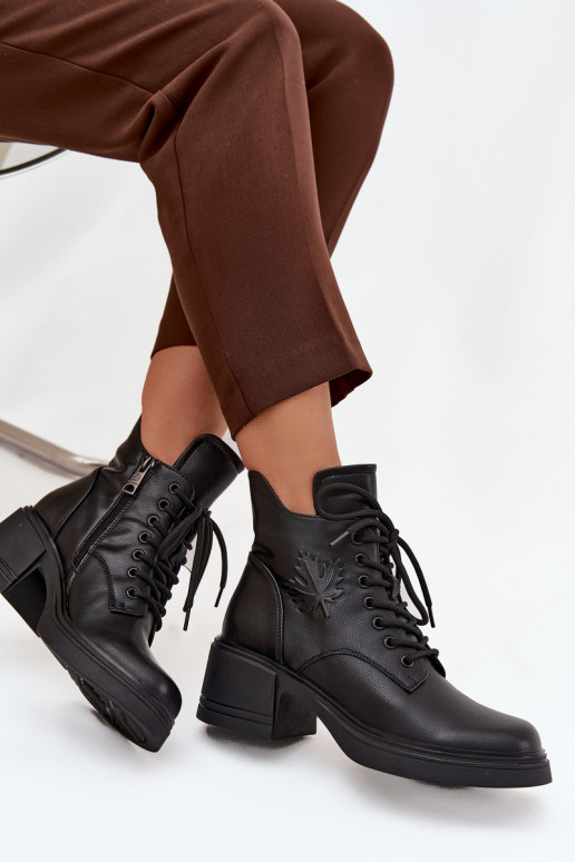 Women's Leather Ankle Boots on Block Heel Lined Vinceza 39950 Black