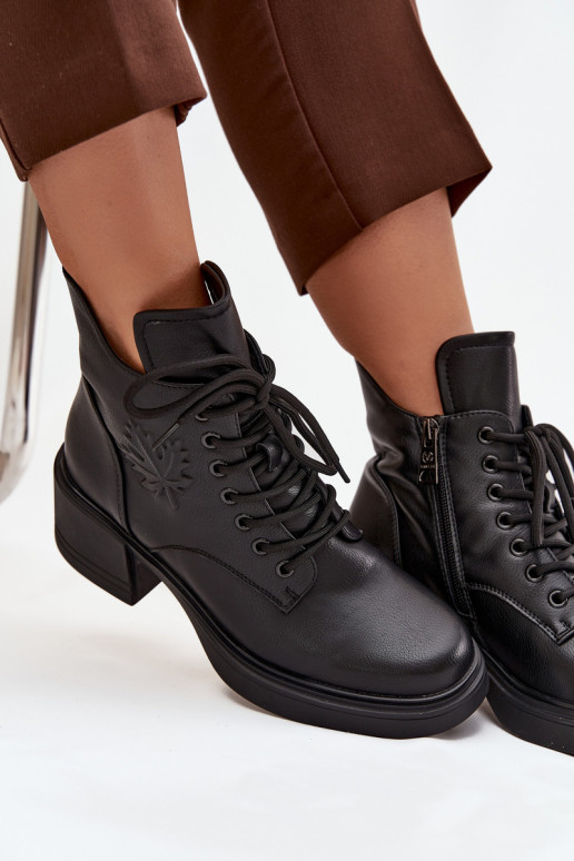 Women's Leather Ankle Boots on Block Heel Lined Vinceza 39950 Black