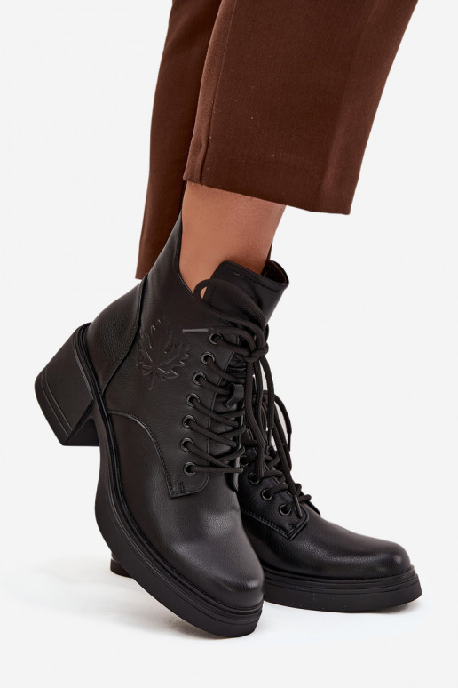 Women's Leather Ankle Boots on Block Heel Lined Vinceza 39950 Black